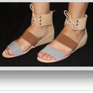 NEW CANDELA Leather Suede Natural  flat Boho elastic color block suede shoe 6